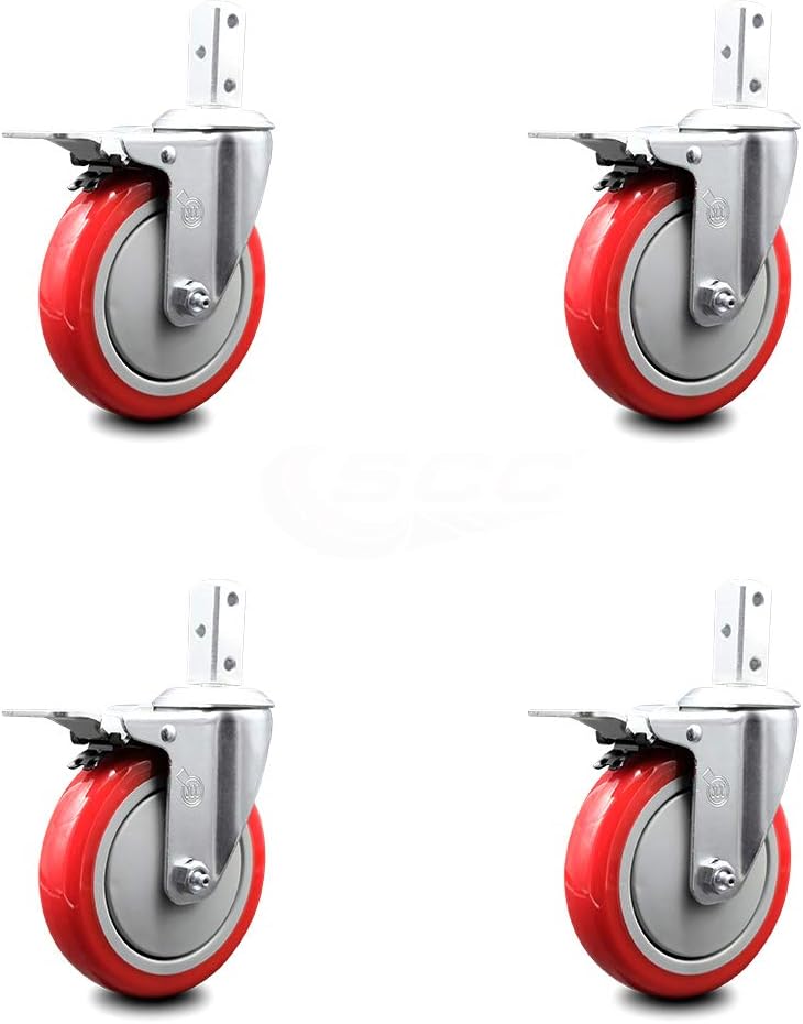 Swivel Square Stem Caster Set 4 with Red Poly Wheel M193715
