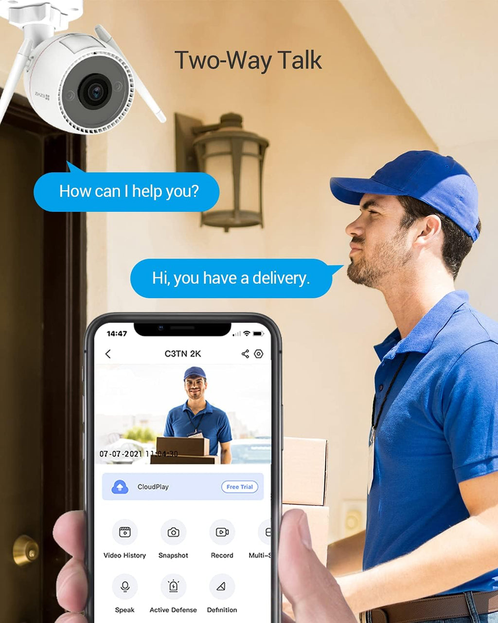 2K WiFi Security Camera with Color Night Vision and IP67 Waterproof J993