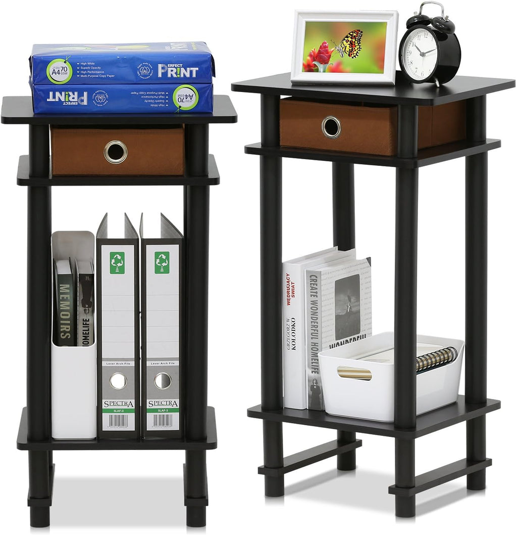 Espresso & Medium Brown End Table and Coffee Table with Bin Drawer F902
