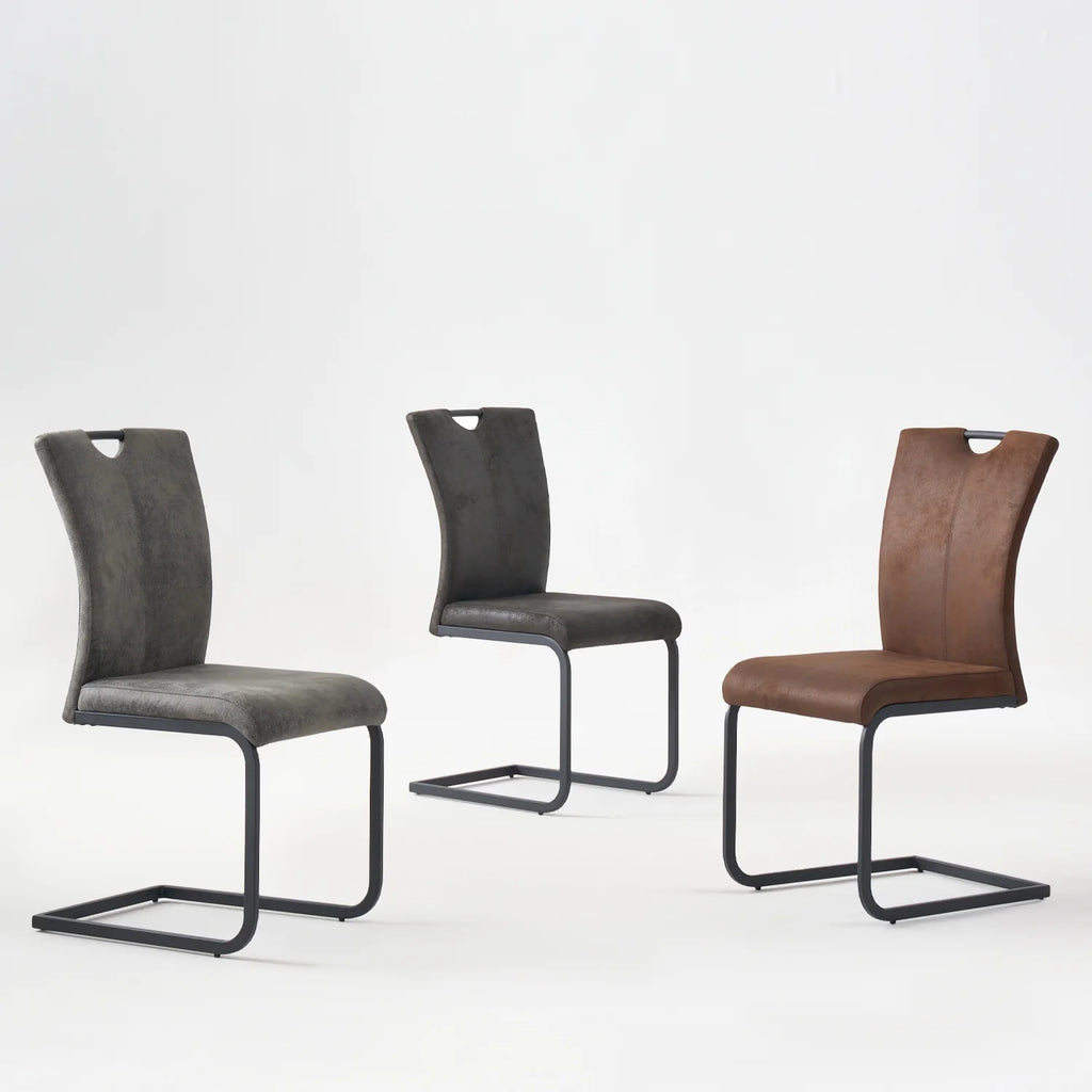 Vintage Fabric Dining Chairs Set of 4 with Handle, High Back Chair, Armless Cantilever Chairs, Grey Y288
