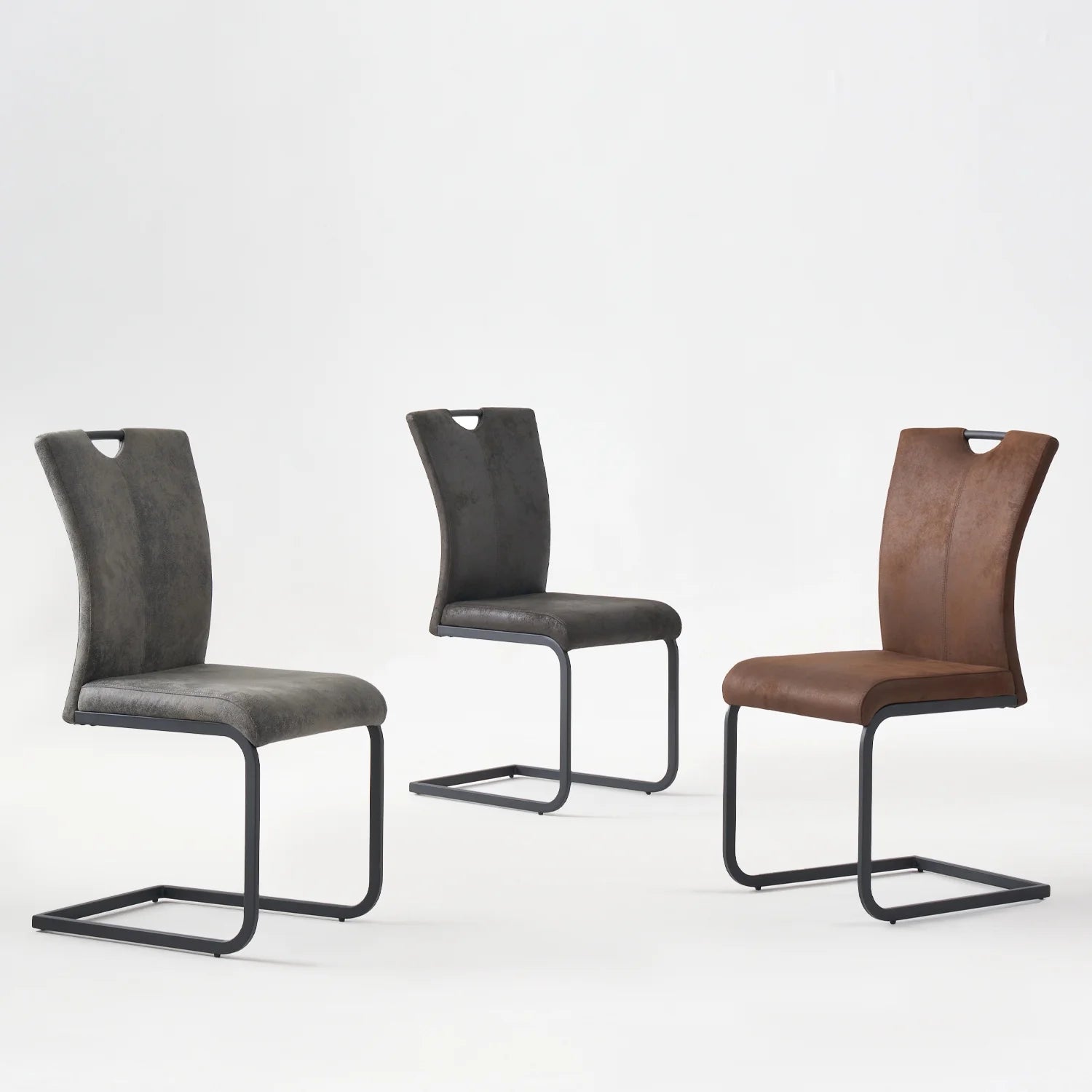 Vintage Fabric Dining Chairs Set of 4 with Handle, High Back Chair, Armless Cantilever Chairs, Grey Y288