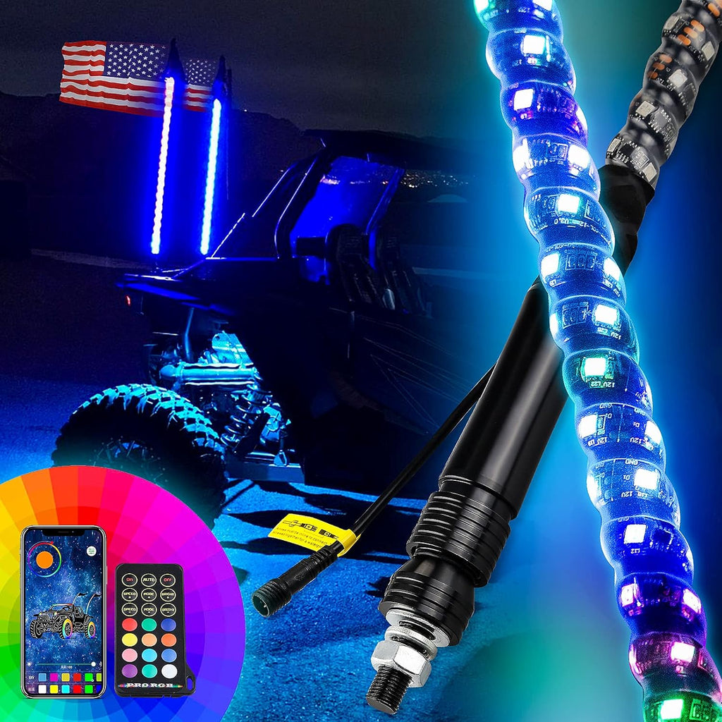 2pc 3ft LED Whip Lights RGB Spiral Whip Lights with Remote Control I860970