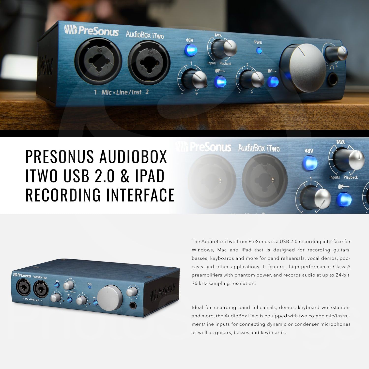 2x2 USB Recording System with Multimedia Reference Monitors and Microphone A841060
