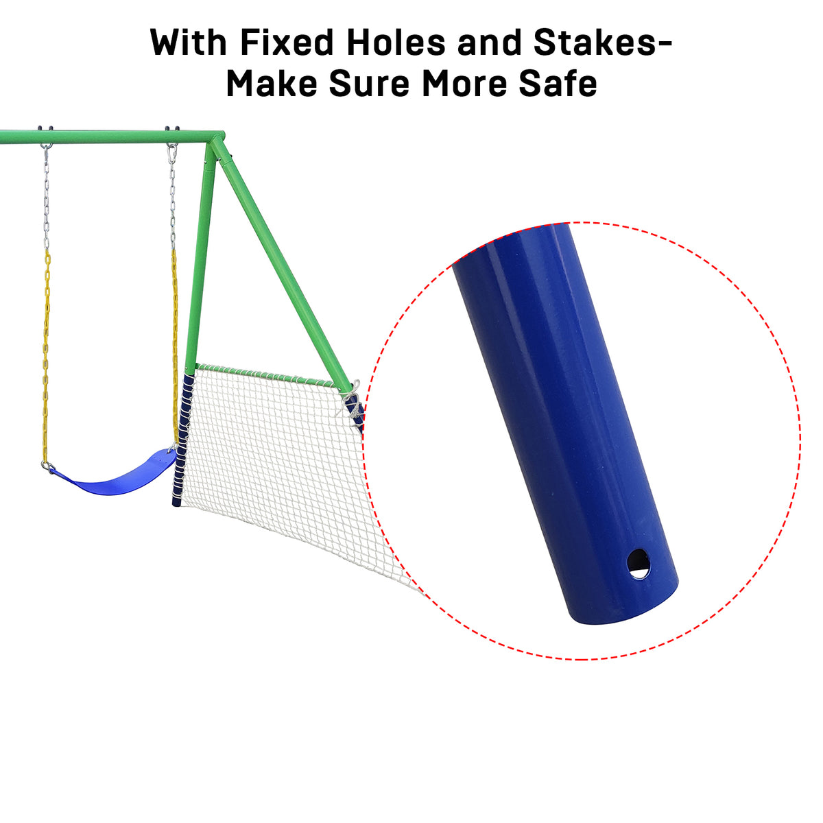 Swing Set with 32in Saucer Swing, EVA Swing Seat, Kids Basketball Hoop, Soccer Net, 440lbs Heavy Duty Anti-Rust Steel A-Frame A4642