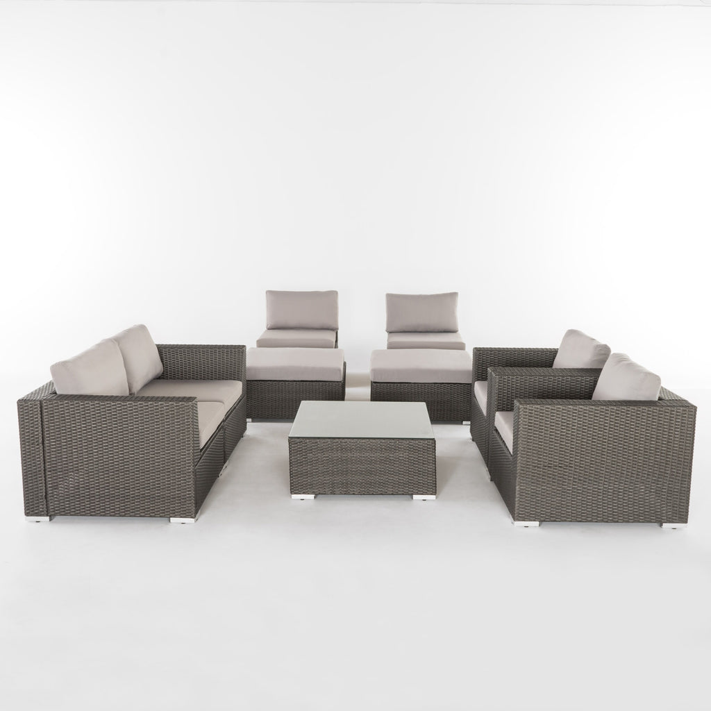 Outdoor Wicker 9-Piece Sectional Sofa with Cushions and Ottomans X1425