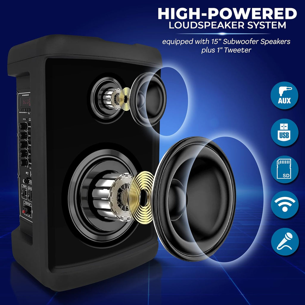 500W 15” Rechargeable Portable Bluetooth PA Speaker Z69114