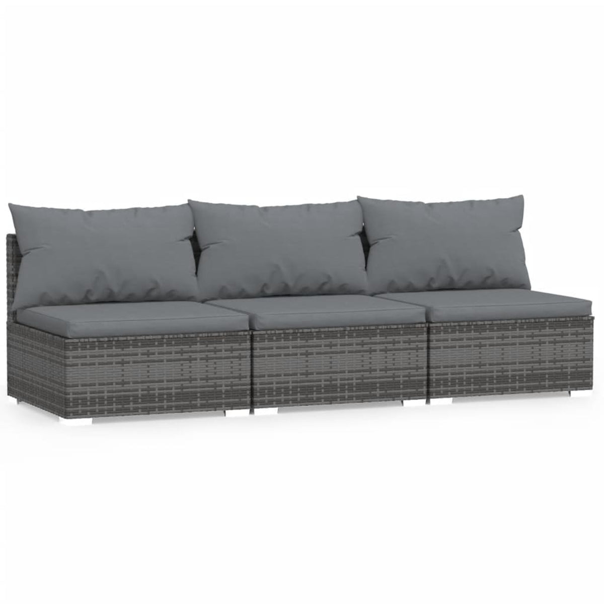 3-Seater Gray Poly Rattan Sofa with Cushions J45535