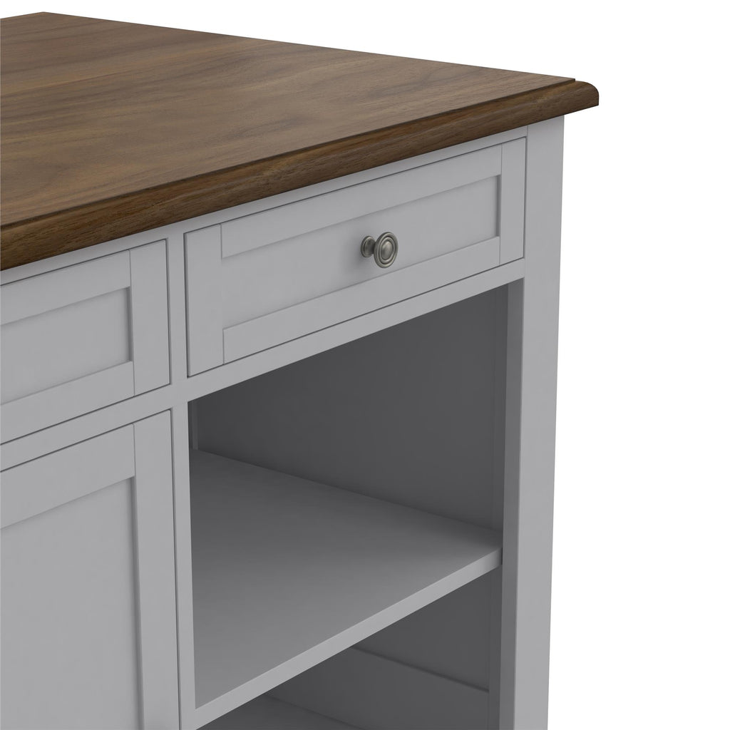 Gray Kitchen Island with 2 Stools and Drawers K844