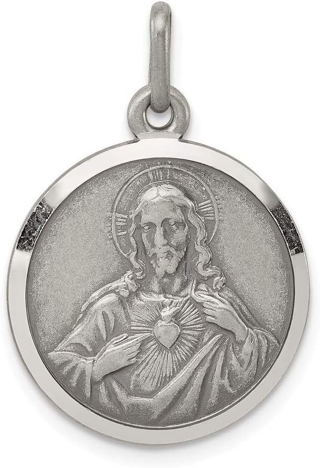 925 Sterling Silver Heart of Jesus Medal Pendant N735