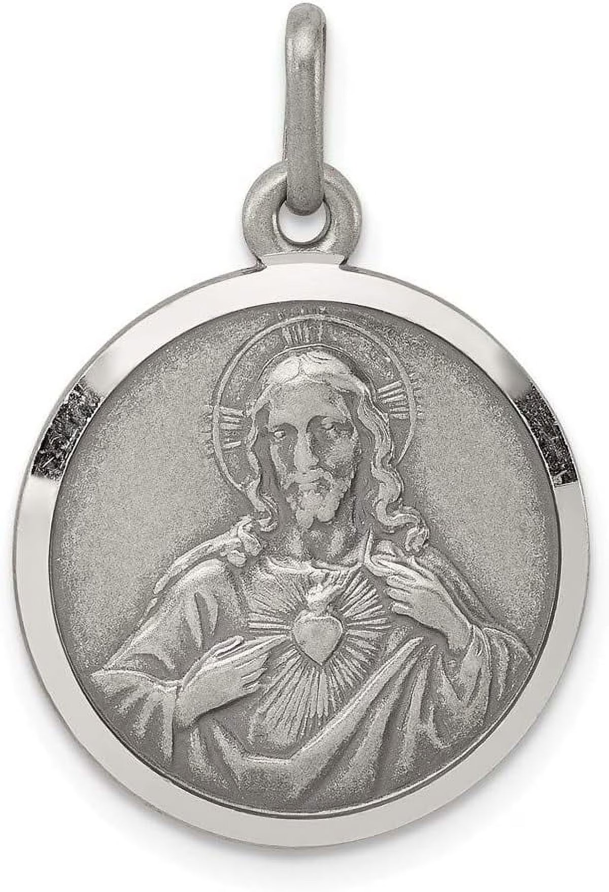925 Sterling Silver Heart of Jesus Medal Pendant N735