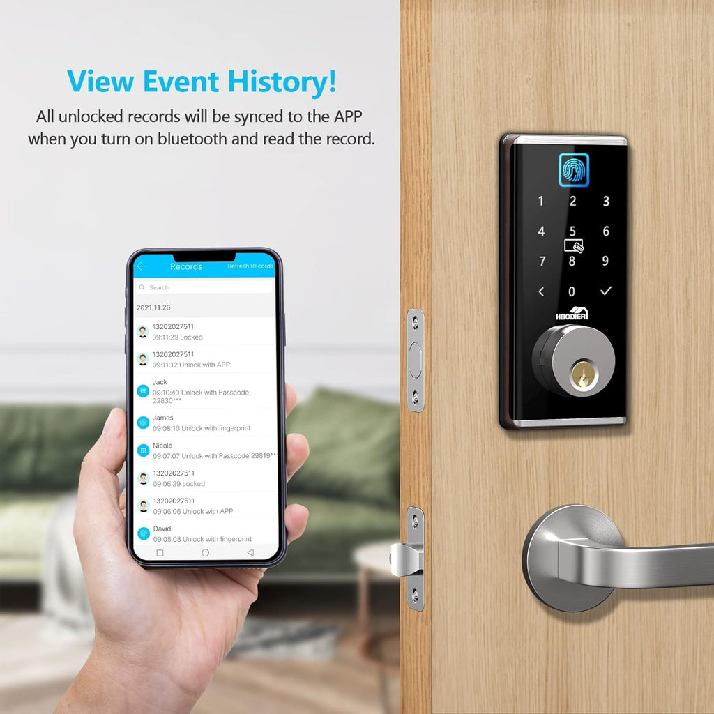 Smart Lock Keyless Entry Deadbolt with Fingerprint, Touchscreen Keypad, Keys, IC Card, APP R664