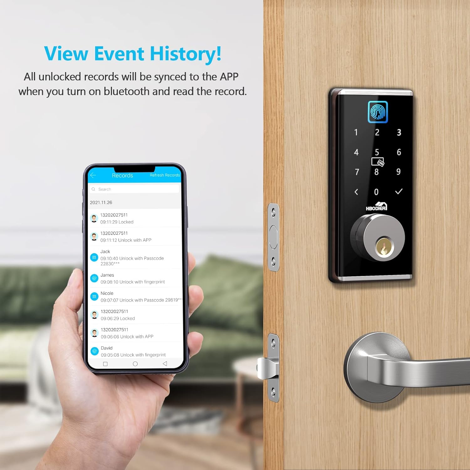 Smart Lock Keyless Entry Deadbolt with Fingerprint, Touchscreen Keypad, Keys, IC Card, APP R664