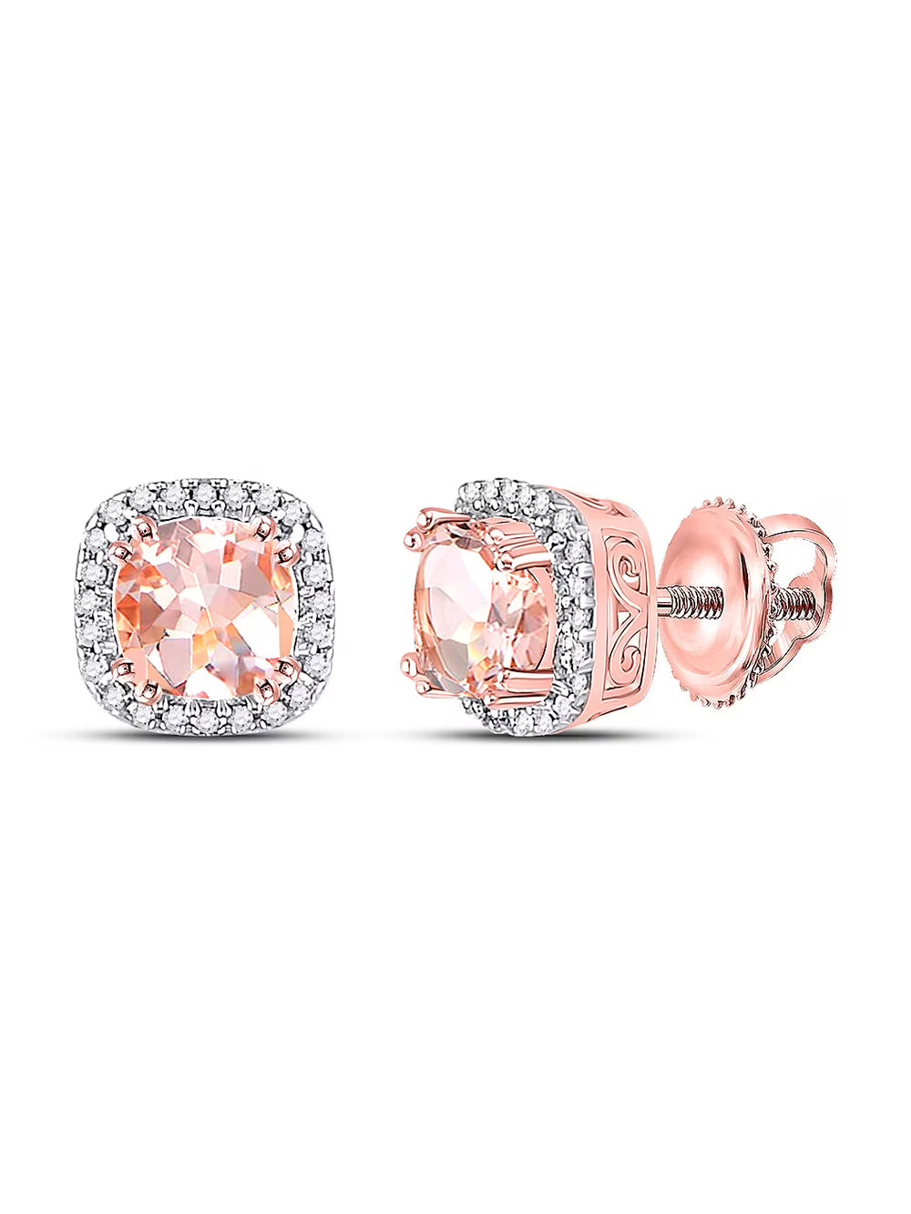 10kt Rose Gold Morganite Diamond Halo Earrings 1 Cttw H260790
