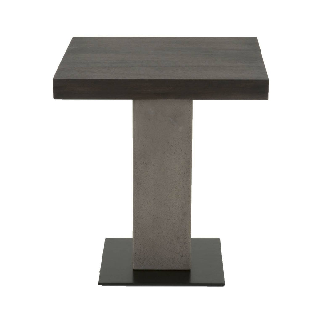 Pedestal Style End Table in Acacia Wood Slate Gray and Espresso Brown B293314