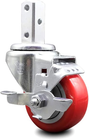 Swivel Square Stem Caster Set 4 with Red Poly Wheel M193715