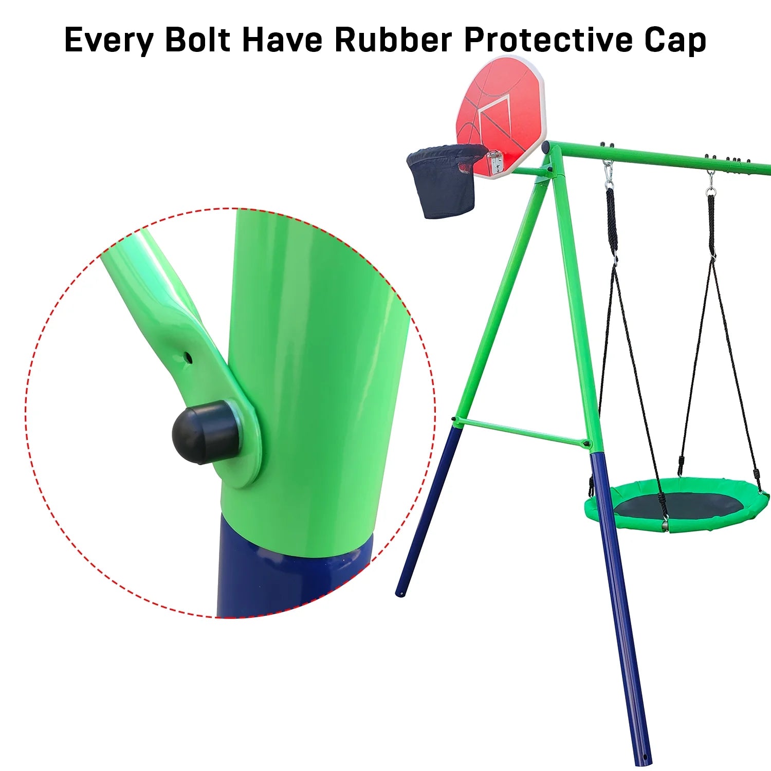 Swing Set with 32in Saucer Swing, EVA Swing Seat, Kids Basketball Hoop, Soccer Net, 440lbs Heavy Duty Anti-Rust Steel A-Frame A4642