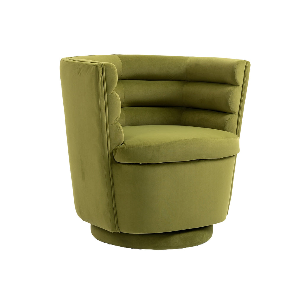 Olive Green Velvet Barrel Armchair with Storage C362781