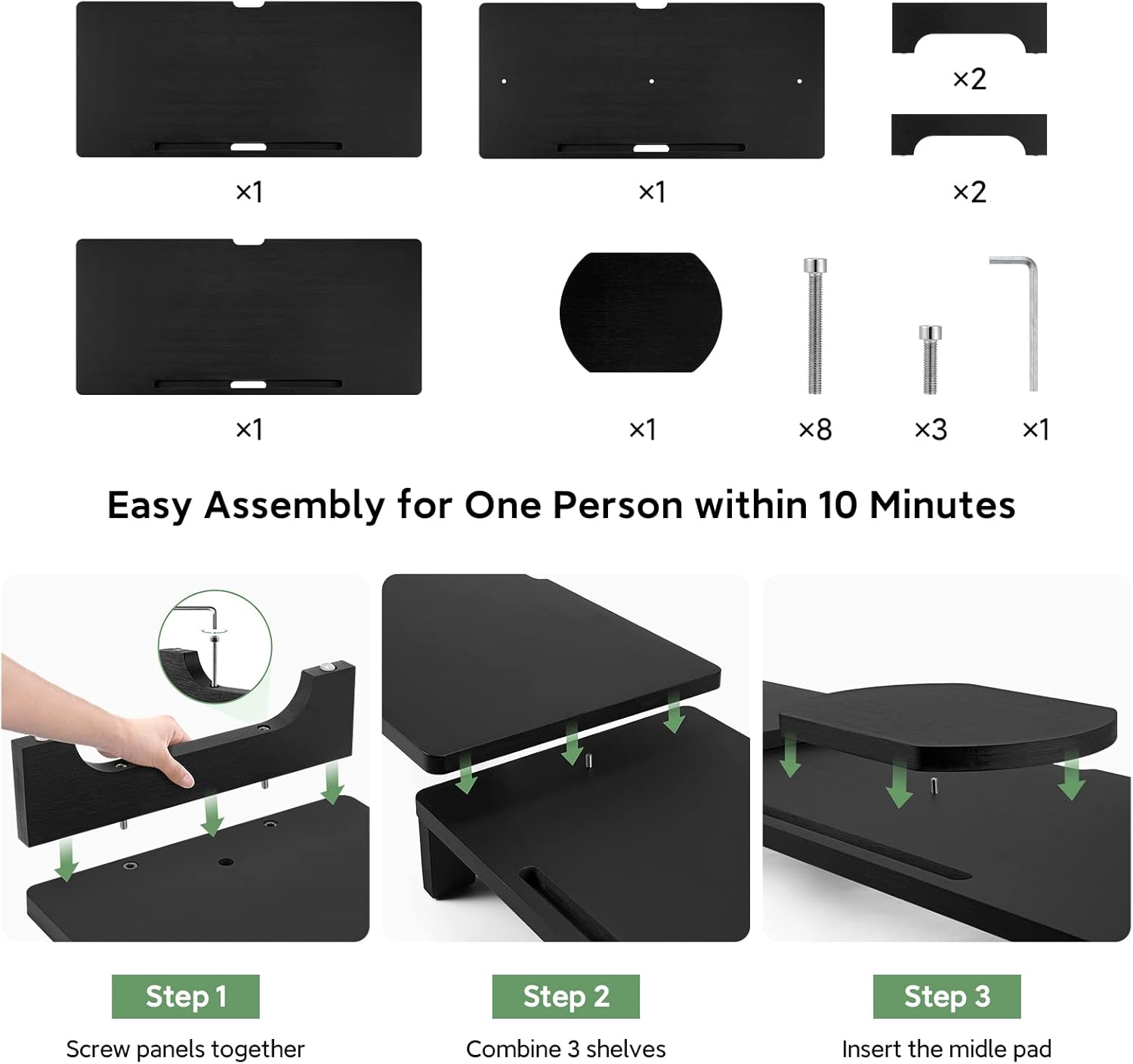 Bamboo Dual Monitor Stand Riser with 3 Shelves, Black Pack of 2 B36079