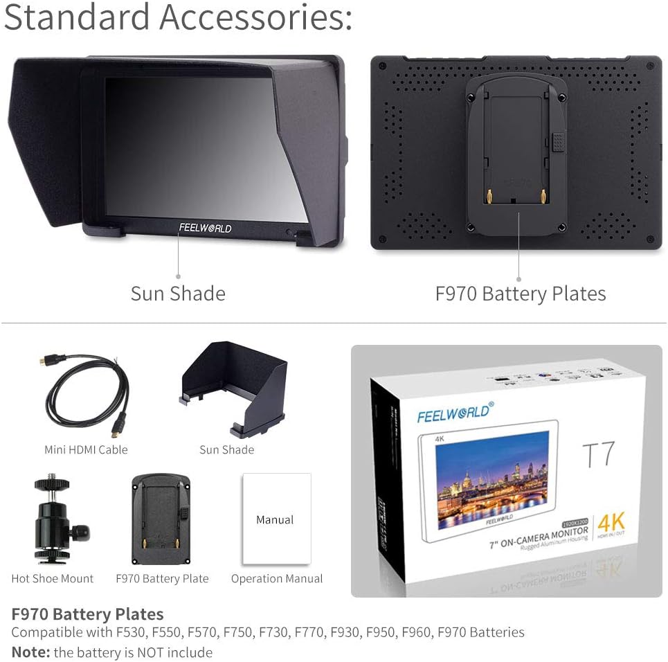 7 Inch IPS 4K HDMI Camera Field Monitor with Solid Aluminum Housing D682242