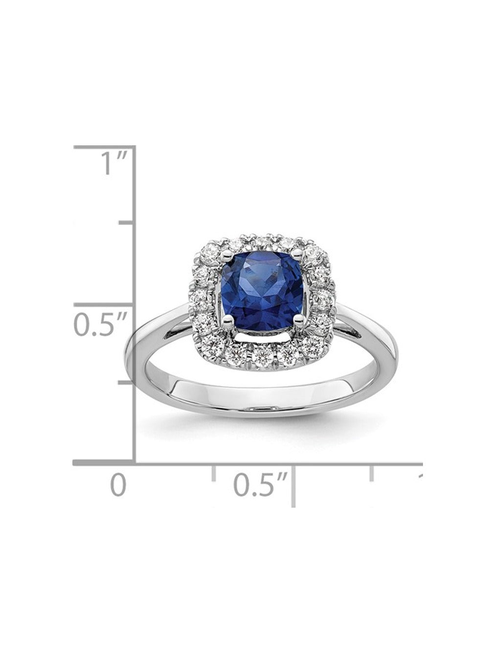 14K White Gold Blue Sapphire Ring with Lab-Grown Diamonds I4486