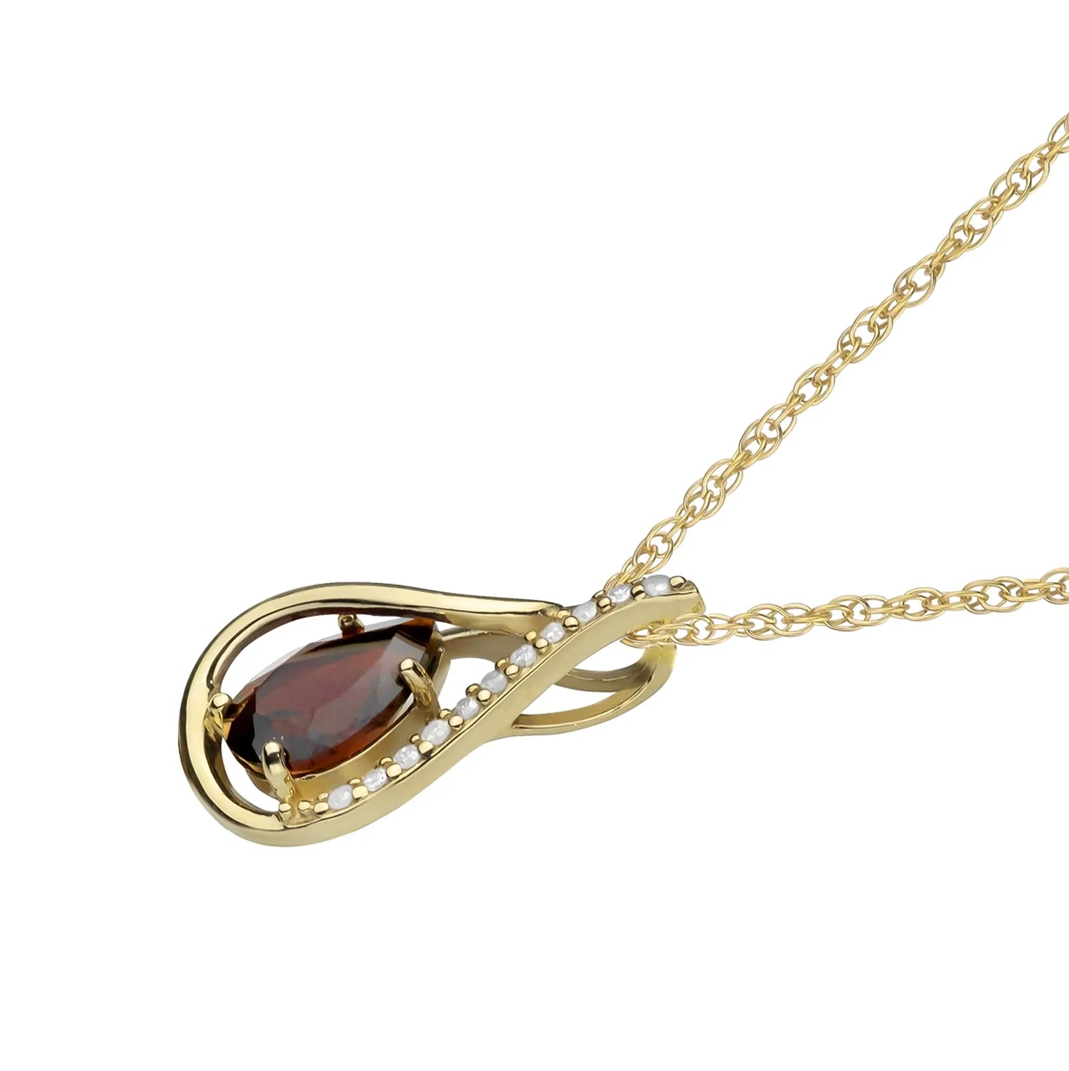 10k Yellow Gold Pear-shape Garnet and Diamond Halo Drop Pendant Necklace Y850