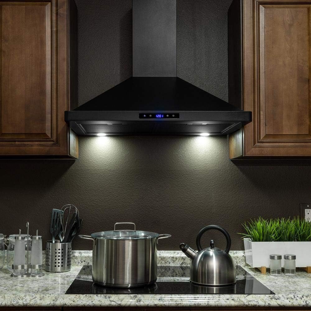 Black Painted Stainless Steel Range Hood with Lights and Carbon Filters Z8568