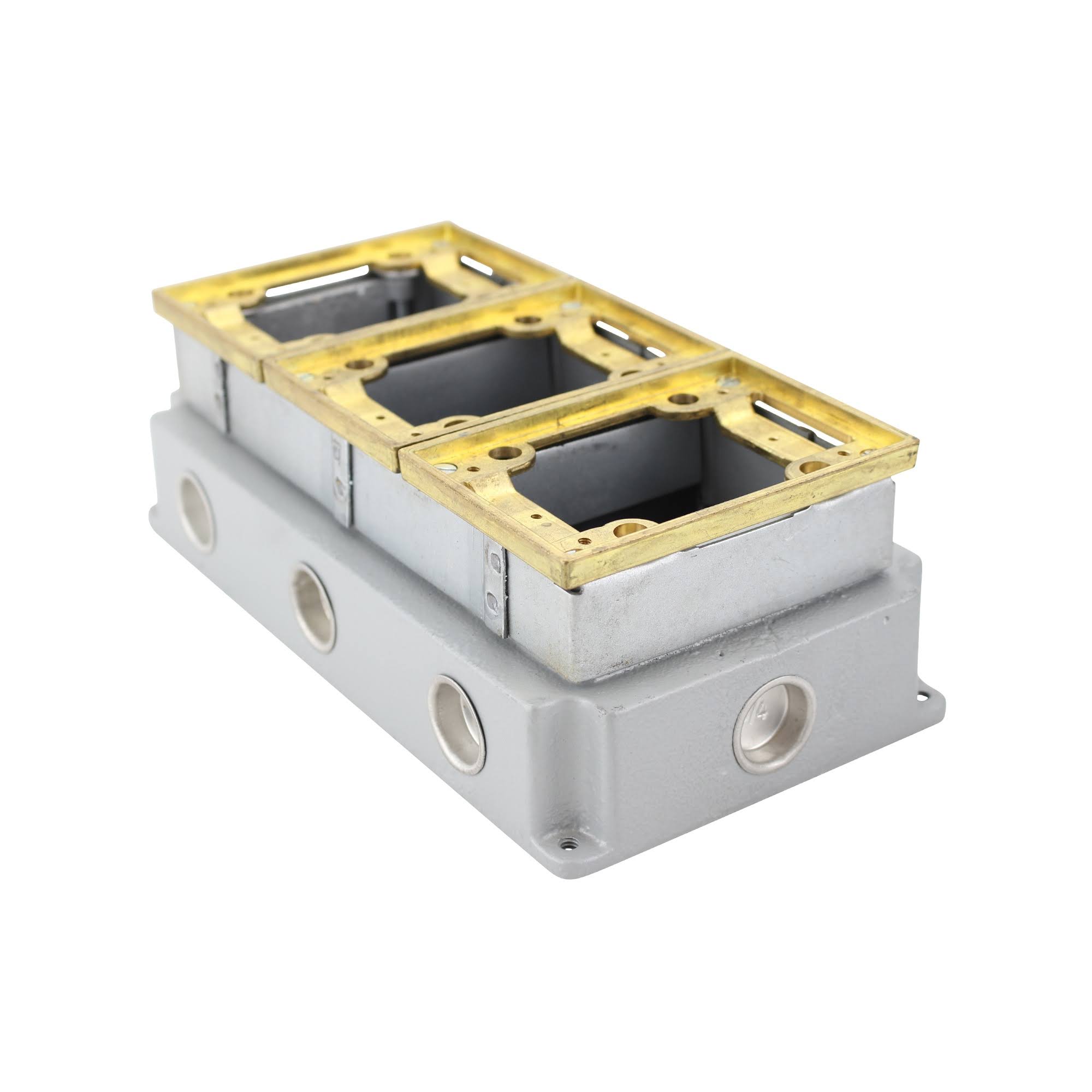 3 Gang Cast Iron Deep Floor Box Brass Trim O45256