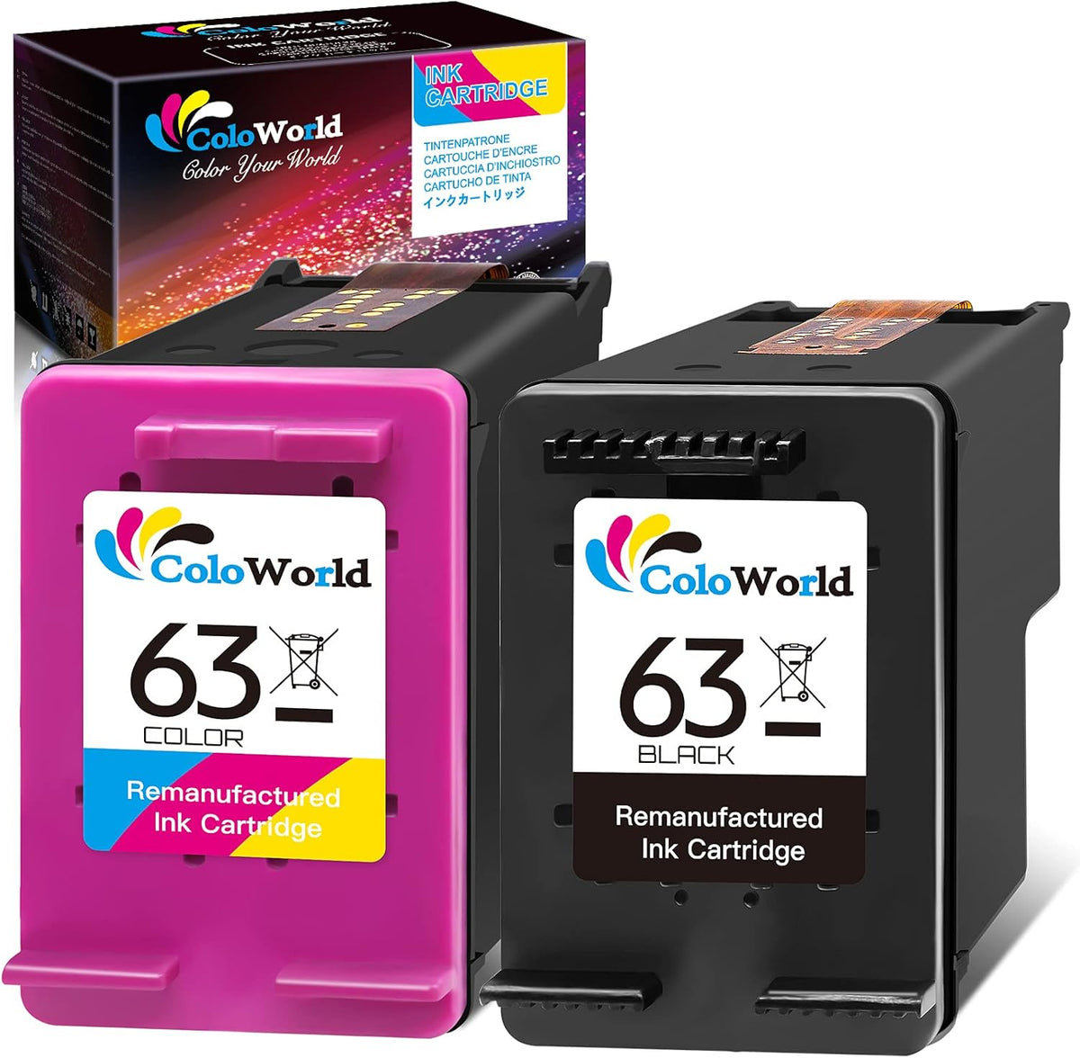 Remanufactured Ink Cartridge Combo Pack for HP 63, Pack of 2 Q805