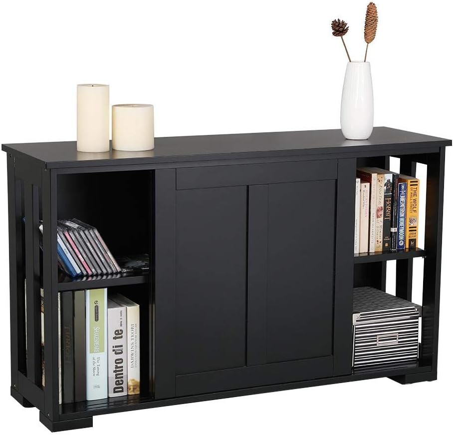 Black Wooden Buffet Sideboard with Sliding Door L27631