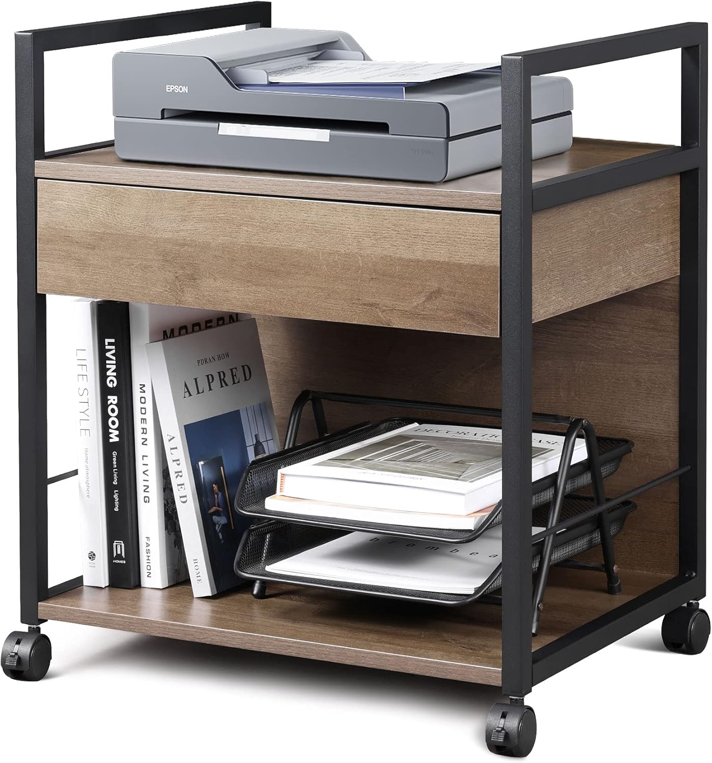 Mobile Printer Stand with Storage Drawer File Cabinet Printer Cart M296868