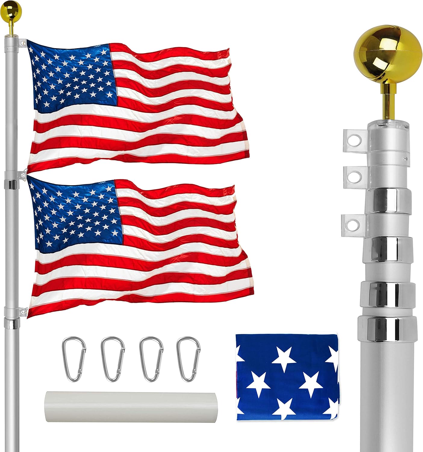 30FT Telescoping Aluminum Flag Pole Kit with 3 x 5 American Flag F661