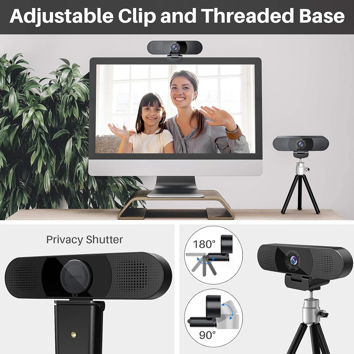 3 in 1 Webcam with Microphone, 2 Speakers, 4 Built-in Omnidirectional Microphone Arrays, 1080P N869495
