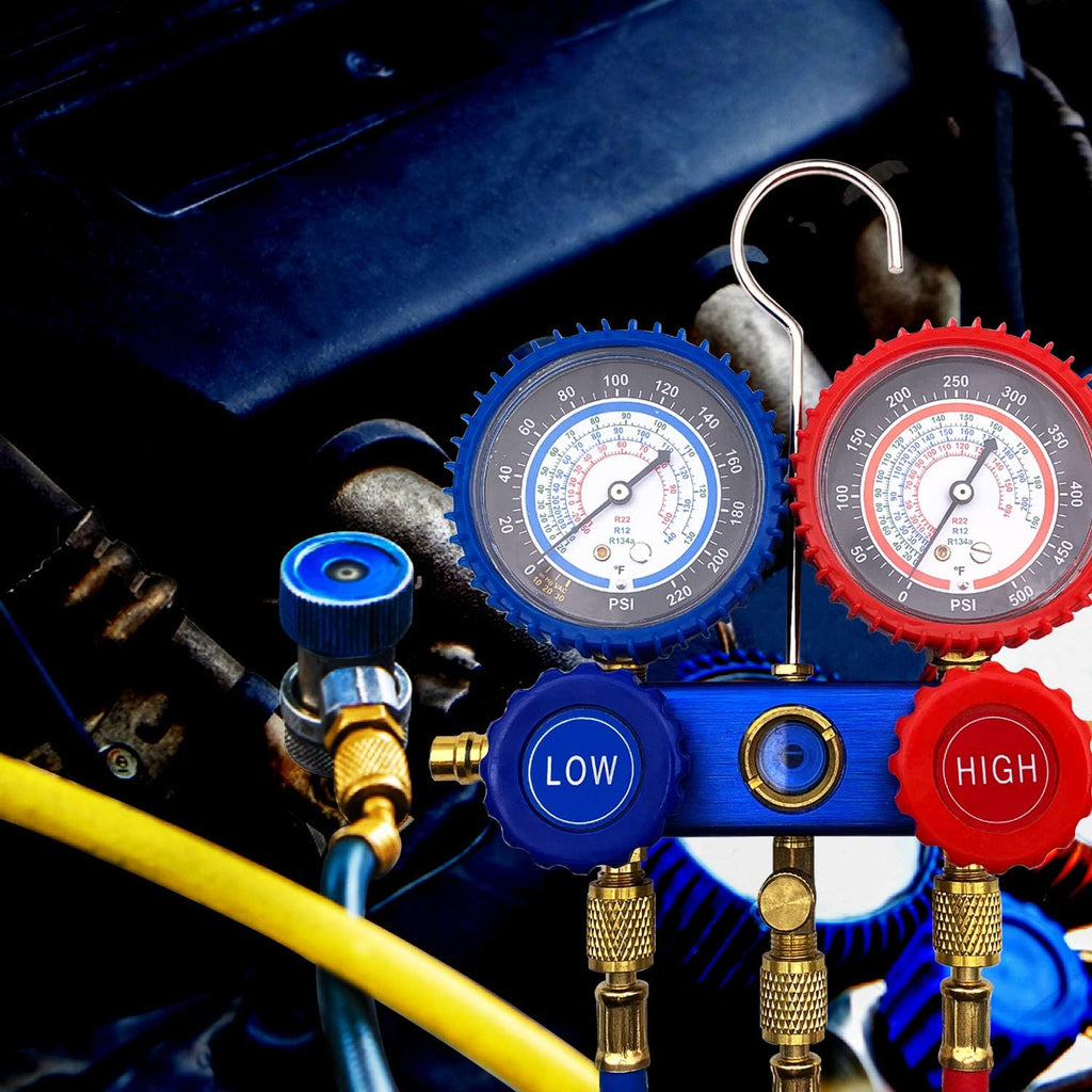 110V 1/4 HP 4CFM Single Stage Rotary Vane Air Vacuum Pump with AC Manifold Gauge Set Kit C8277