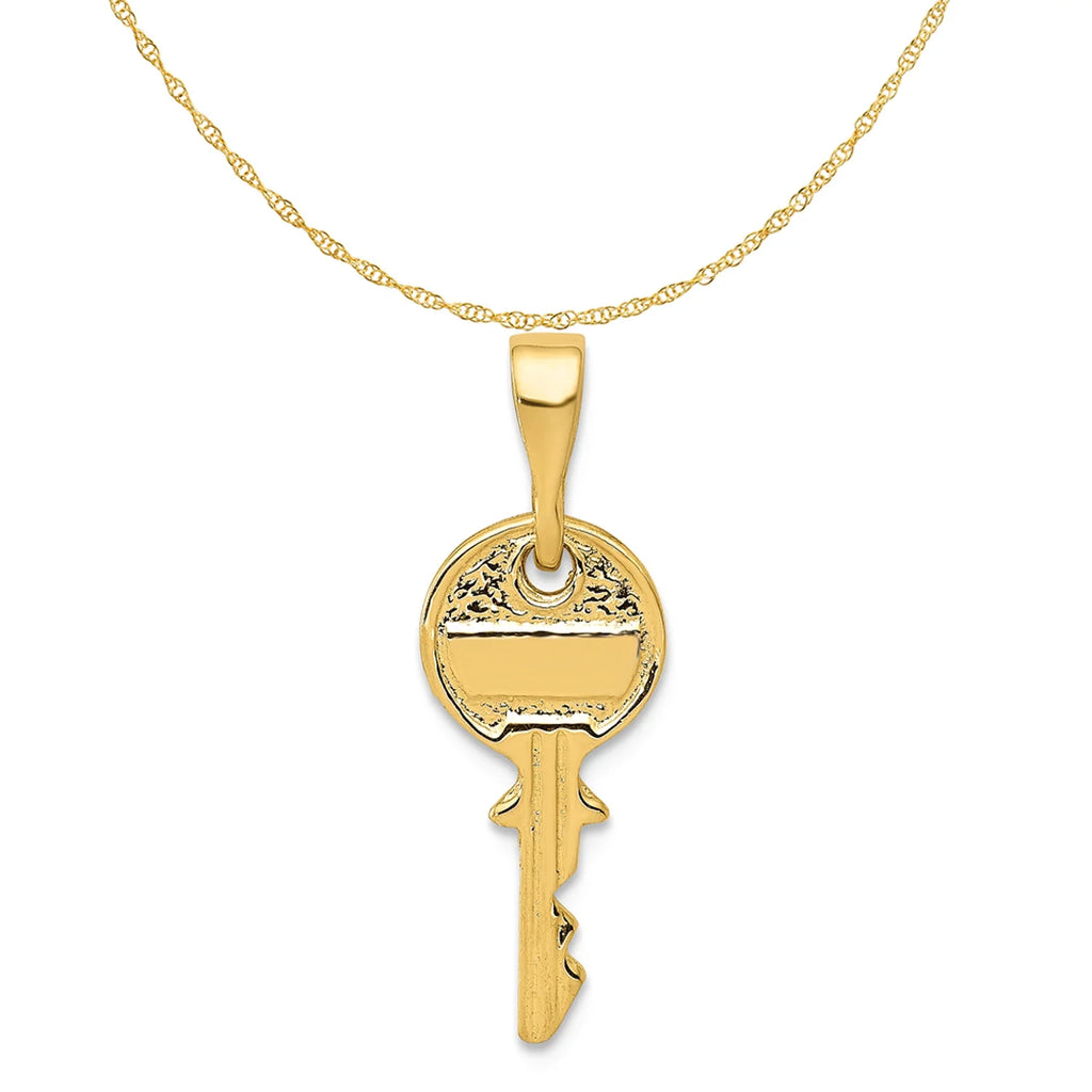 14K Yellow Gold Polished Key Pendant Charm With 10K Yellow Gold Rope Chain Necklace 16'' R948829
