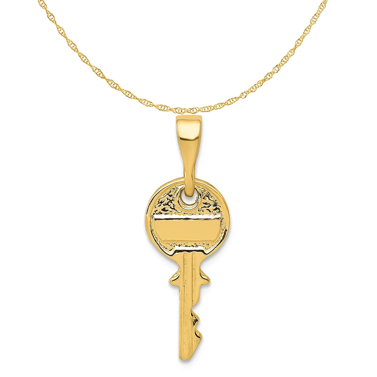 14K Yellow Gold Polished Key Pendant Charm With 10K Yellow Gold Rope Chain Necklace 16'' R948829