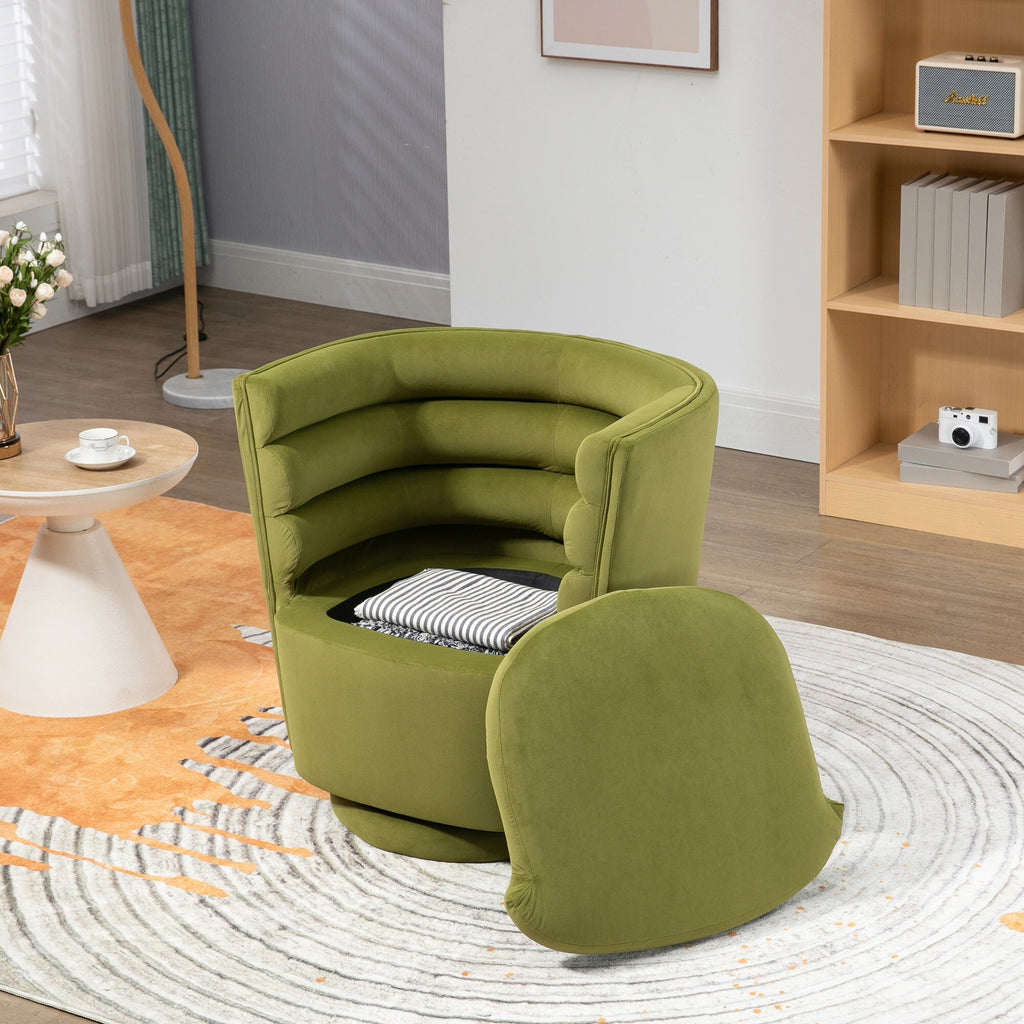 Olive Green Velvet Barrel Armchair with Storage C362781