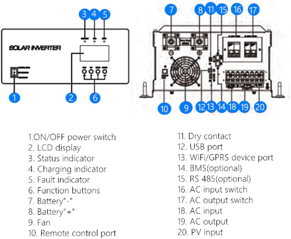 Split Phase Solar Inverter 48V 6kW 120/240V Pure Sine Wave Inverter V267