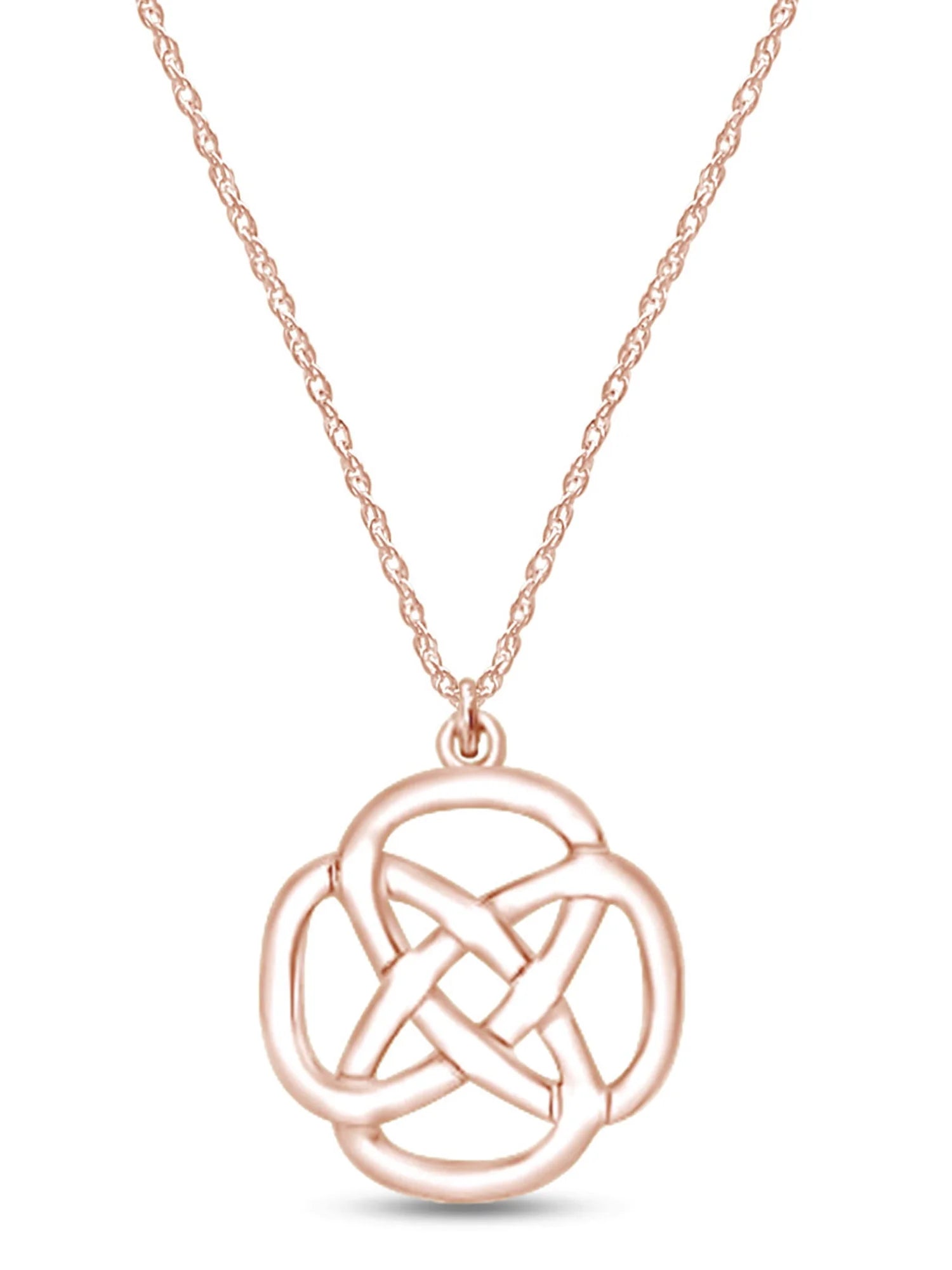 14k Rose Gold Plated 925 Sterling Silver Celtic Knot Pendant Necklace with 18" Rope Chain N8039
