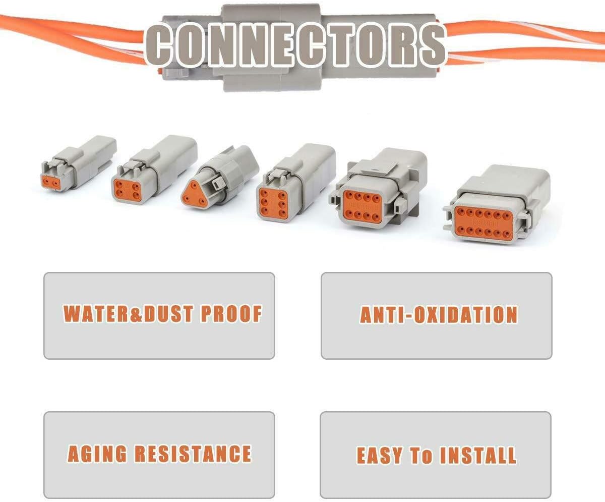 DT Connector 2 Pin Gray Waterproof Electrical Wire Connector with Deutsch Solid Contacts 14-20 AWG and Sealing Plugs, 3 Sets G1407