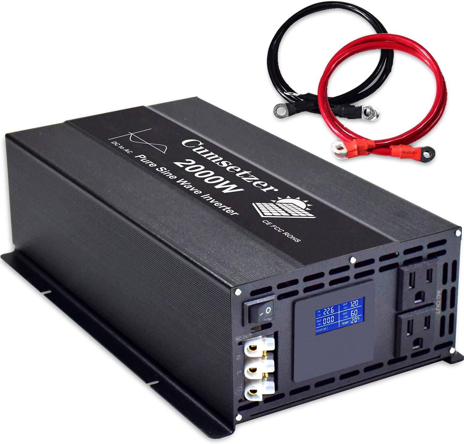 2500w 12v Pure Sine Wave Power Inverter DC to AC 110v 120v with Dual US Outlet, Hardwire Terminal, LCD Display K191458