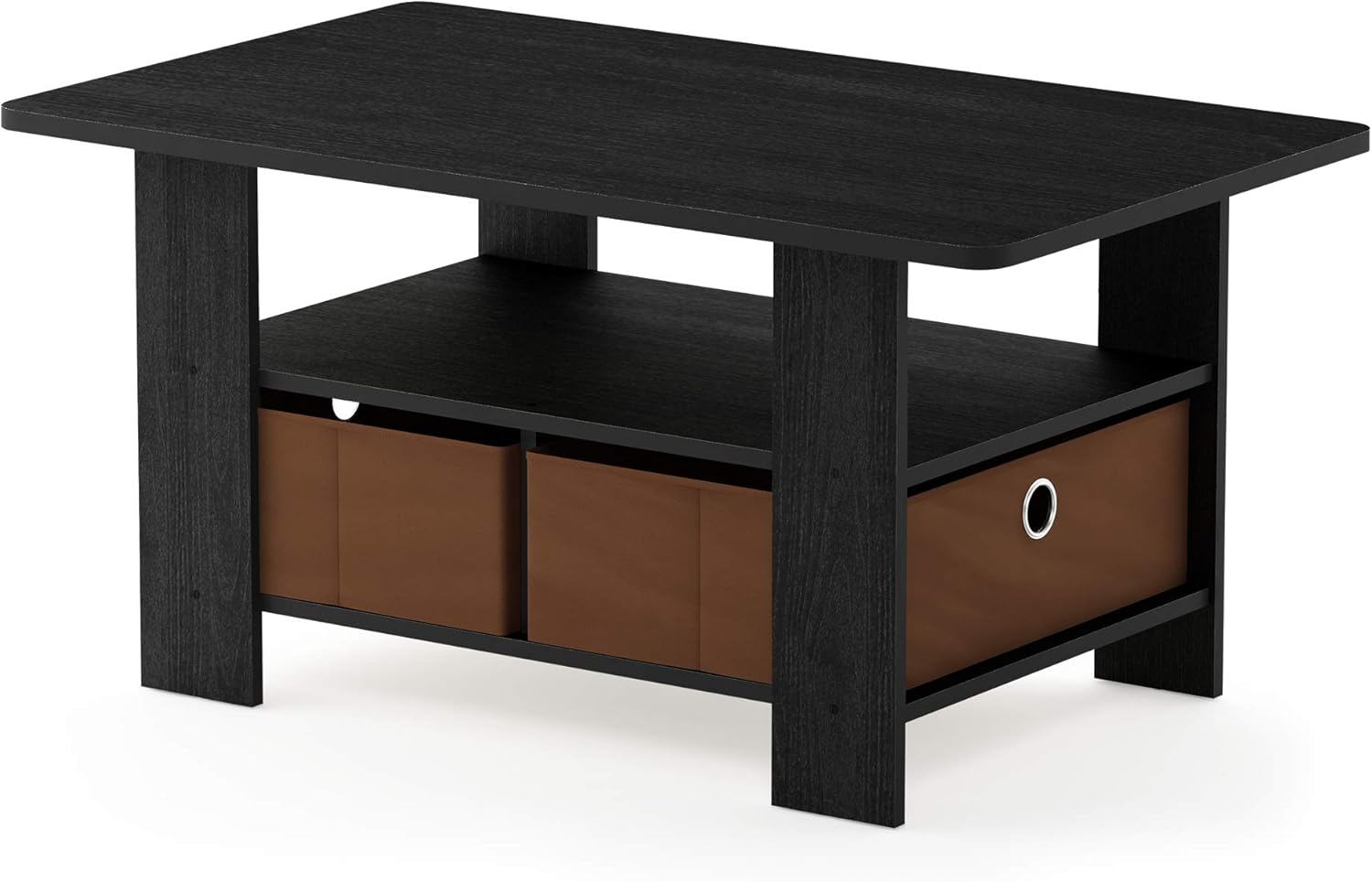 Espresso & Medium Brown End Table and Coffee Table with Bin Drawer F902