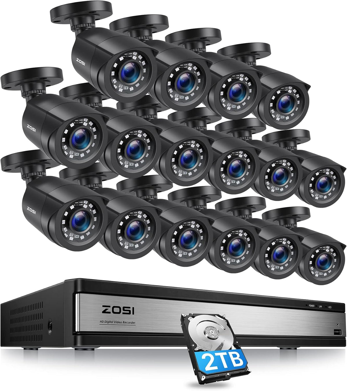 16CH 1080p Security Camera System with 2TB Hard Drive and 16 Bullet Camera with Night Vision G201849