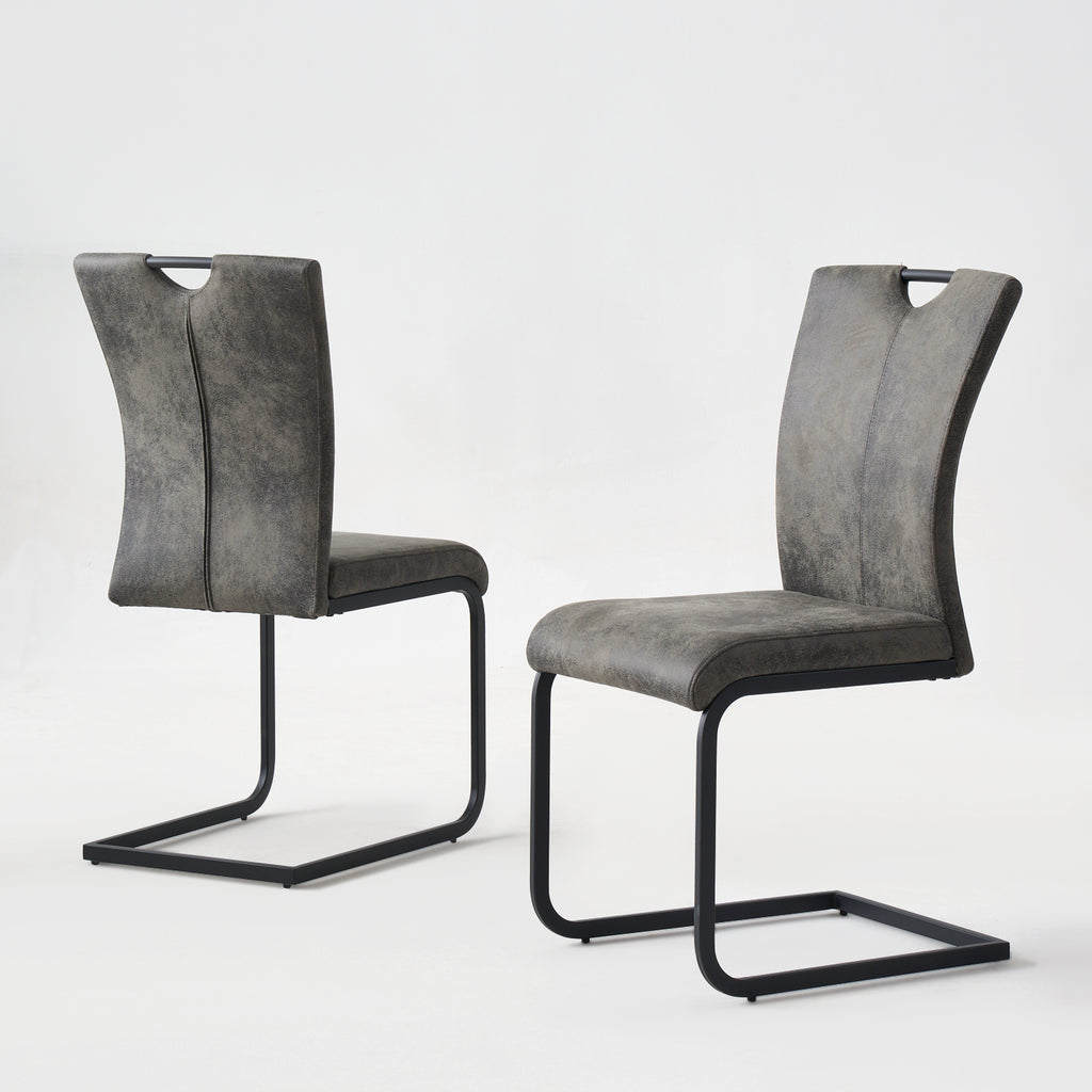 Vintage Fabric Dining Chairs Set of 4 with Handle, High Back Chair, Armless Cantilever Chairs, Grey Y288