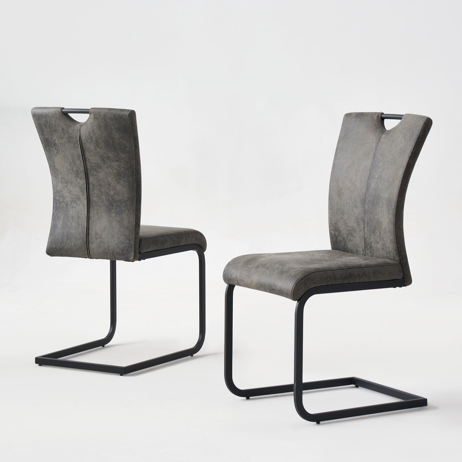 Vintage Fabric Dining Chairs Set of 4 with Handle, High Back Chair, Armless Cantilever Chairs, Grey Y288