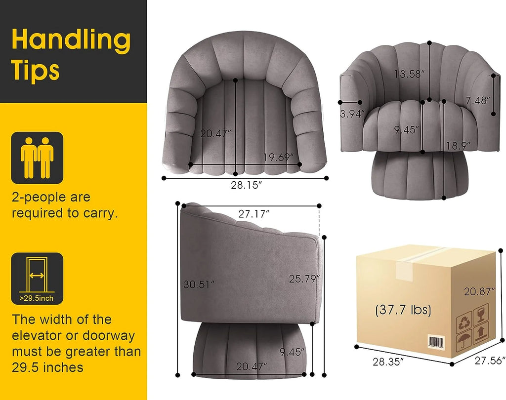 Grey Velvet Swivel Barrel Accent Sofa Chair X835996