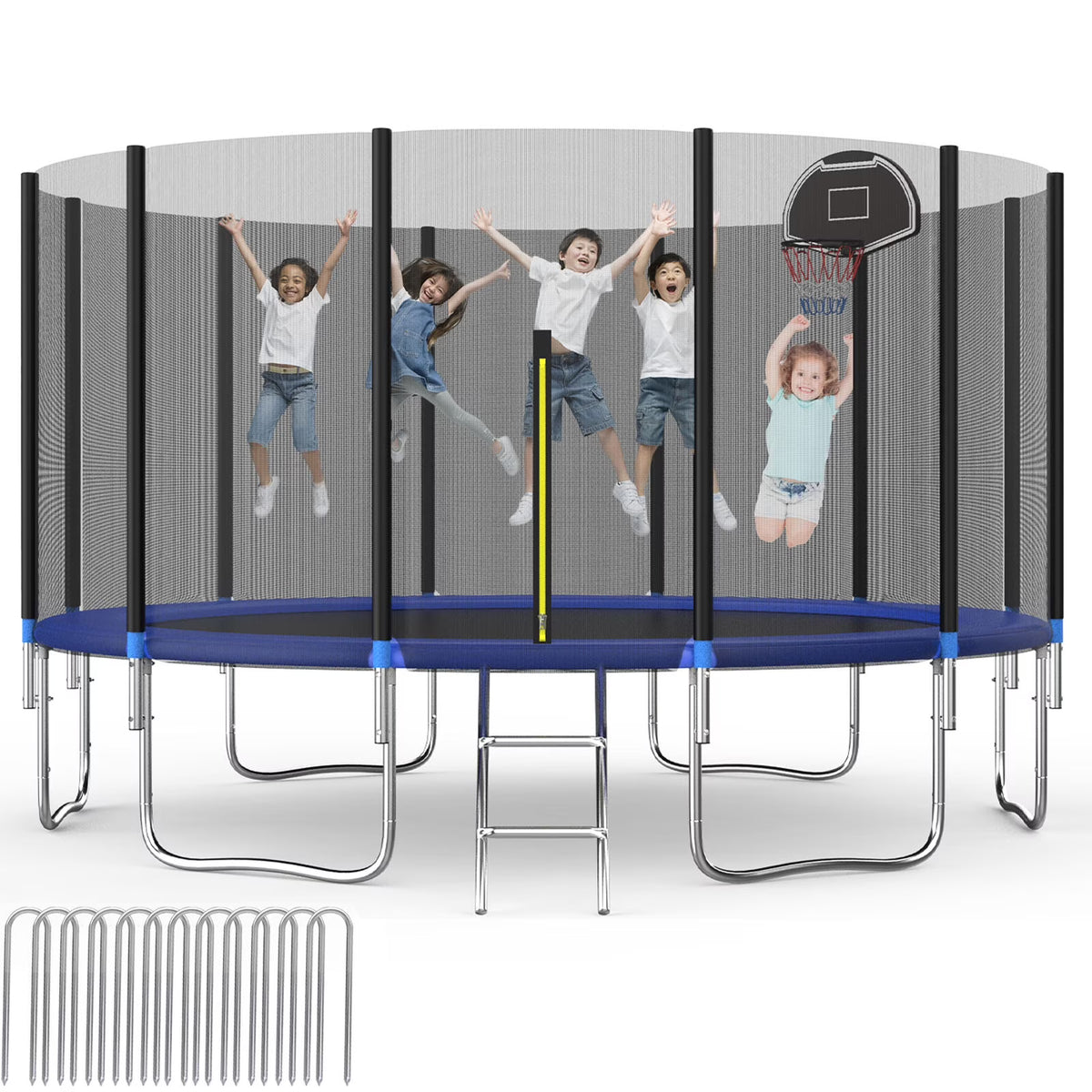 16Ft Trampoline with Basketball Board Safety Enclosure Net M299264