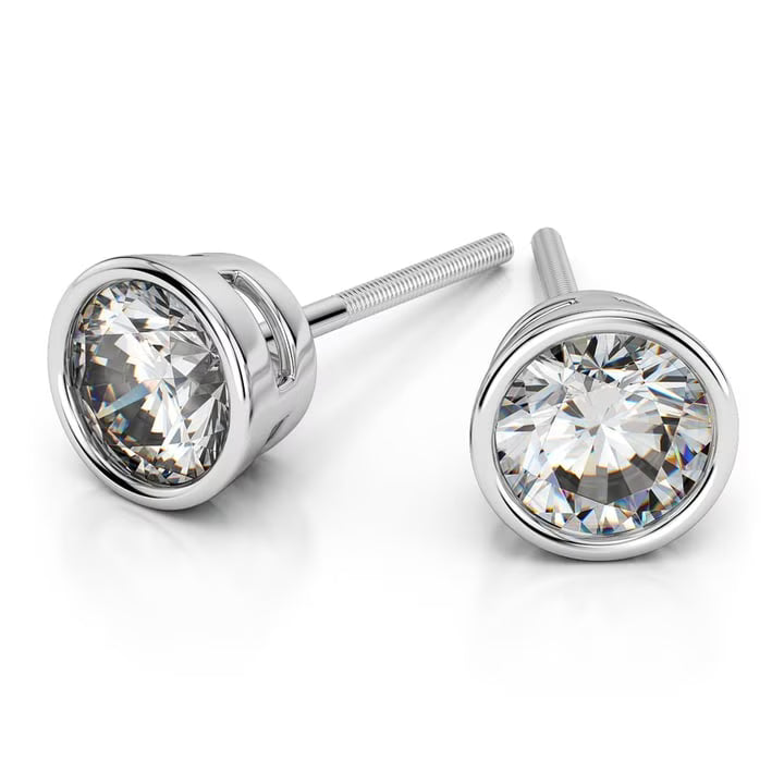 14K White Gold Round Cut Diamond Screw Back Stud Earrings I58507