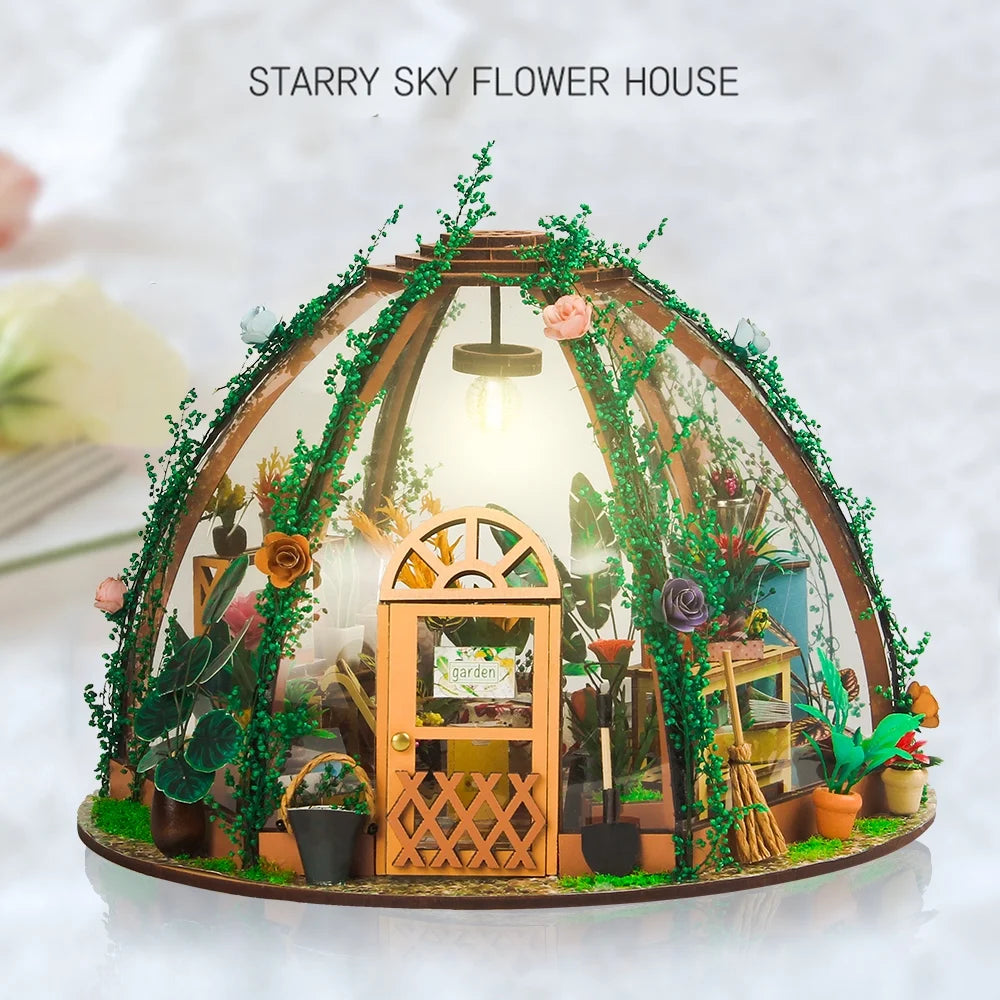DIY Miniature Dollhouse Kit Wooden Flower Green House F8667