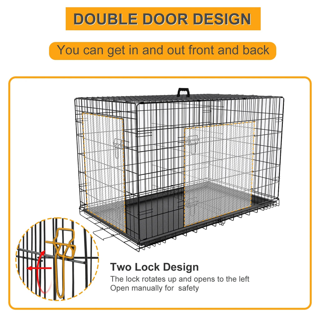 Black 42 inch Folding Wire Dog Crate with Divider and Double Door V979