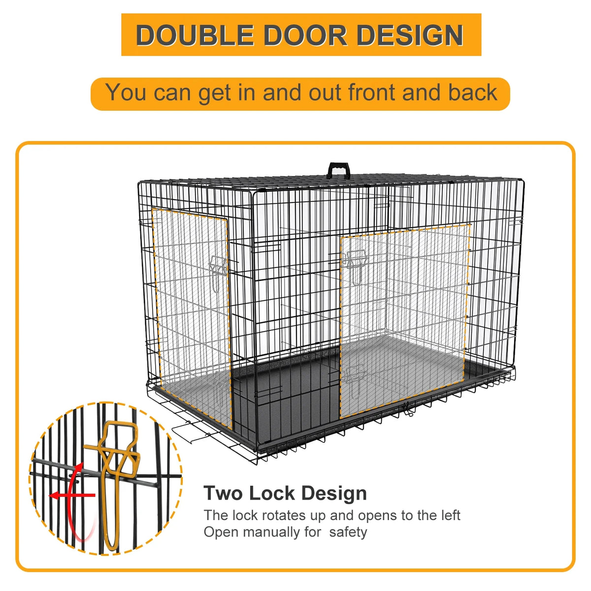 Black 42 inch Folding Wire Dog Crate with Divider and Double Door V979